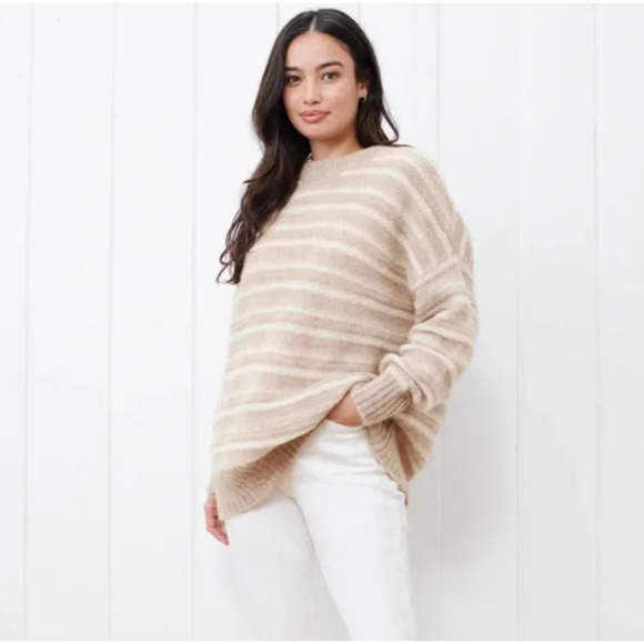 Jenni Kayne Sweaters - Jenni Kayne Cocoon Crewneck Oversized Striped Alpaca Wool Knit Sweater XXS